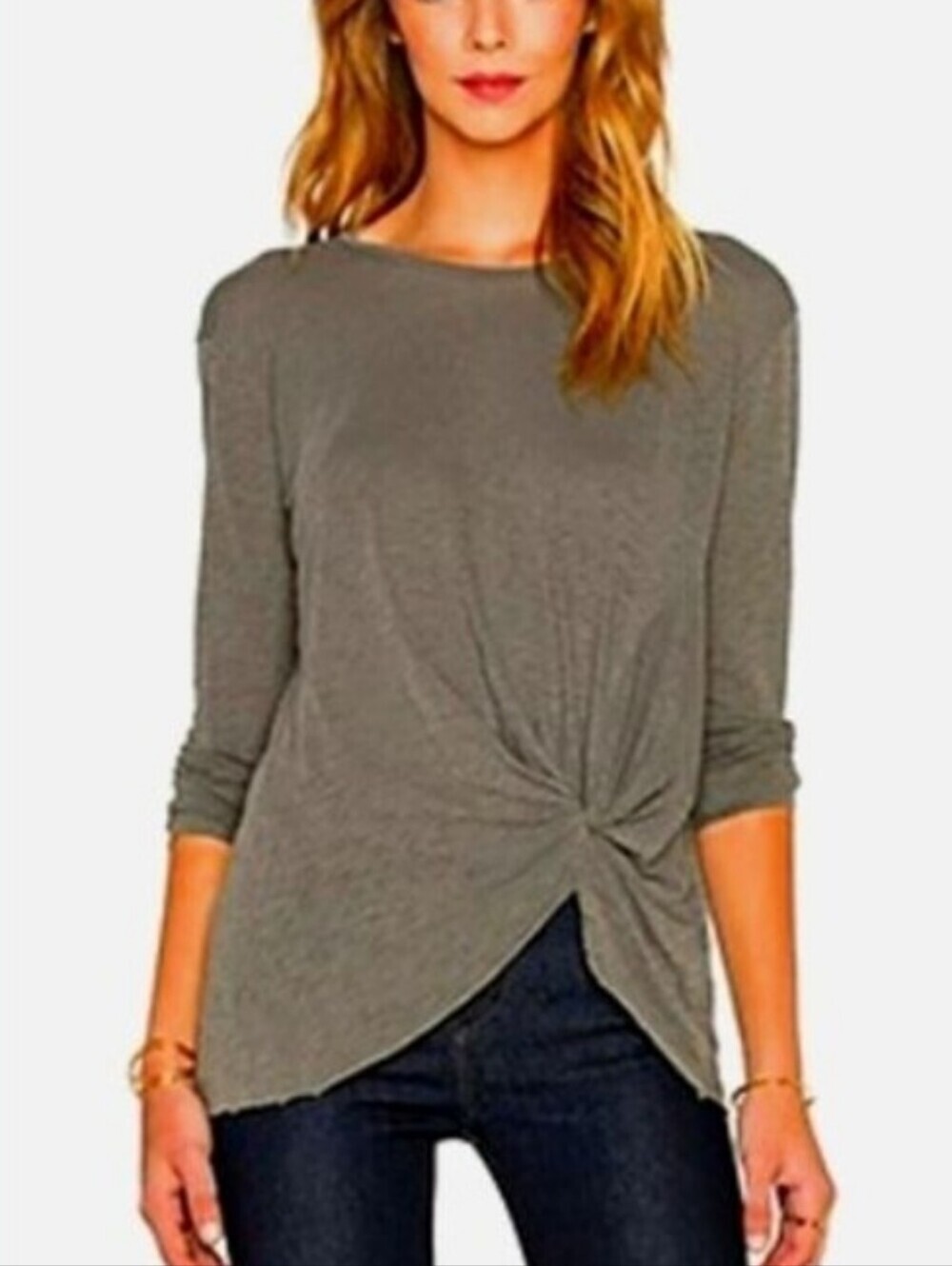 Botanique Gray Twist Front 3/4 Sleeve Top Size Small